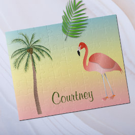 Palm Tree und Flamingo mit Ihrem Namen Puzzle