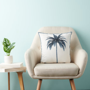 Palm Tree Vintag Blauer Rahmen Tropisches Elegante Kissen