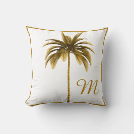 Palm Tree Vintag braunes tropisches Monogramm Kissen