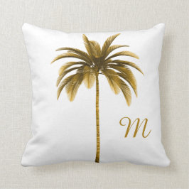 Palm Tree Vintag Brown Tropical Elegant Monogram Kissen