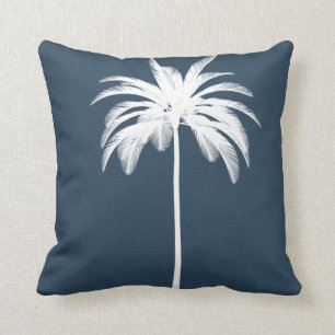 Palm Tree Vintag White Blue Tropical Elegante Kissen