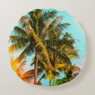 Palm Tree - Vintage Stilbilder und Blitz Rundes Kissen