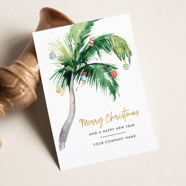 Palm Tree Watercolor Business Christmas Mitteilungskarte (Palm Tree Merry Christmas Business Greetings Card)