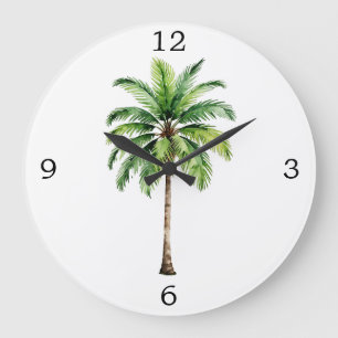 Palm Tree Watercolor Große Wanduhr