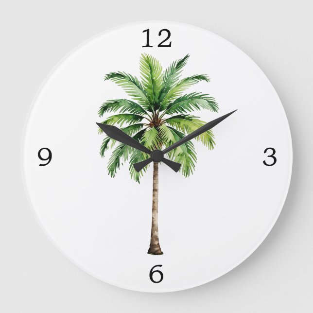 Palm Tree Watercolor Große Wanduhr (Vorderseite)