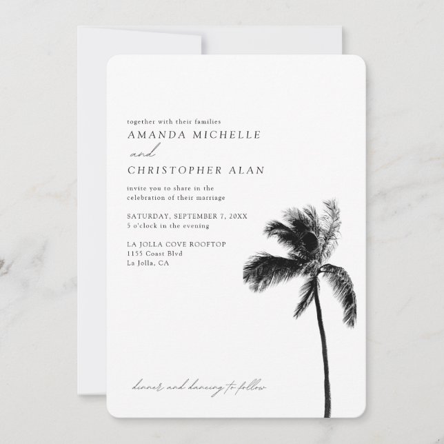 Palm Tree Wedding Custom Beach Foto Einladung (Vorderseite)