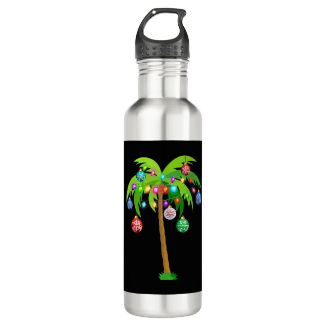 Palm Tree Weihnachtslicht Funny Beach Sommer Edelstahlflasche (Vorderseite)