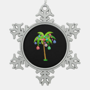 Palm Tree Weihnachtslicht Funny Beach Sommer Schneeflocken Zinn-Ornament