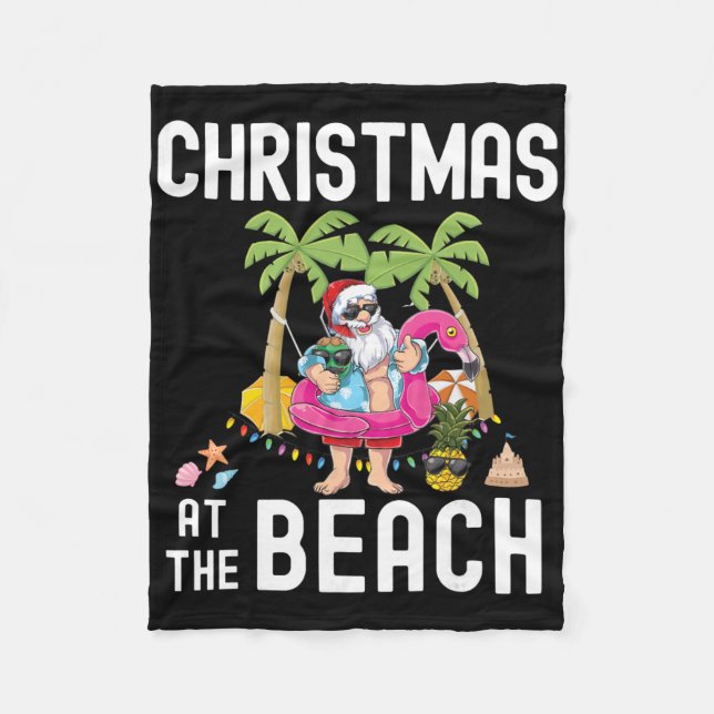 Palm Tree Weihnachtsmann Surft Sommer Weihnachten  Fleecedecke (Vorderseite)