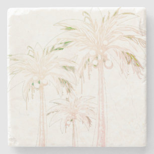 Palm Tree White Beige Neutral Modern Tropical Steinuntersetzer