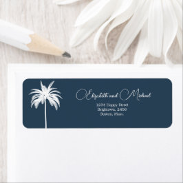 Palm Tree White Blue Elegante Modern Script Label