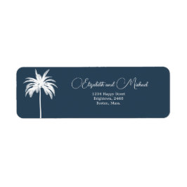 Palm Tree White Blue Elegante Modern Script Label