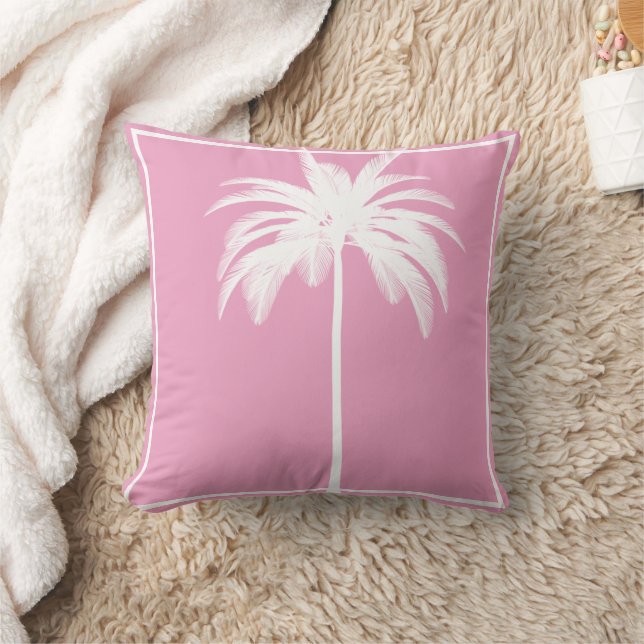 Palm Tree White Border Pink Tropical Elegante Kissen (Decke)