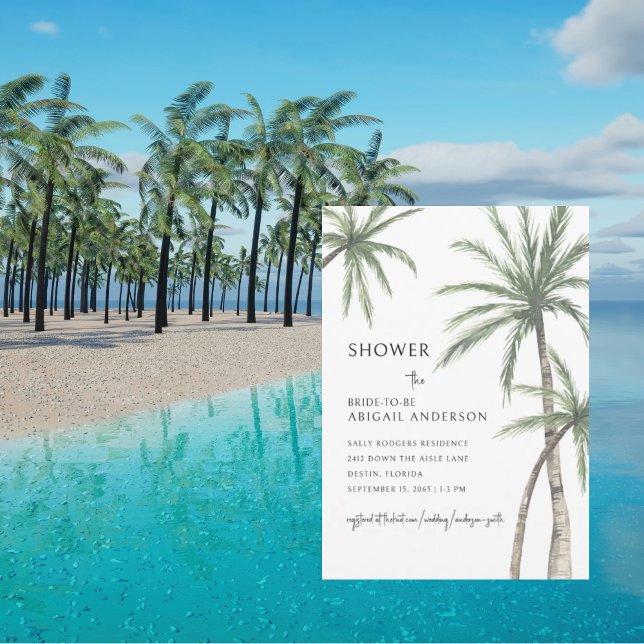 Palm Tree White Brautparty Einladung (Von Creator hochgeladen)