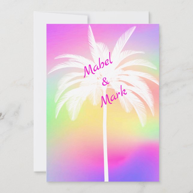 Palm Tree White Colorful Wedding Einladung (Rückseite)