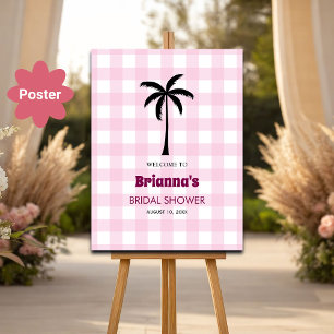 Palm Tree White Pink Checkered Bridal Empfang Poster