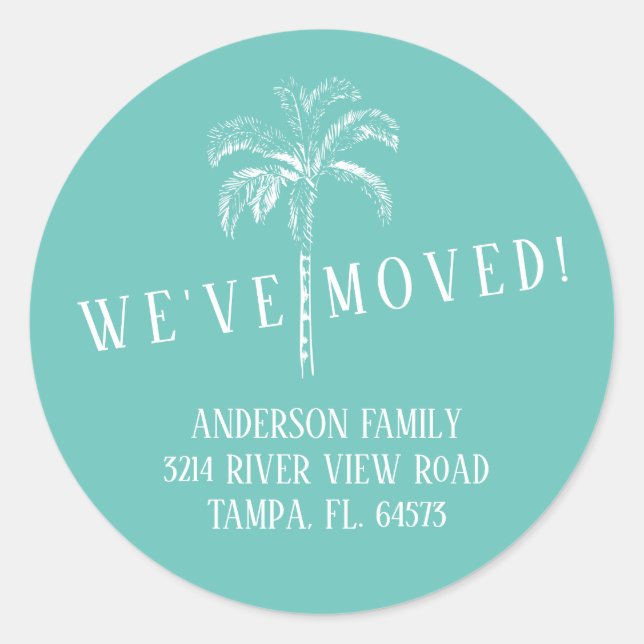 Palm Tree Wir haben den neuen Adressetikett-Aufkle Runder Aufkleber (Vorderseite)