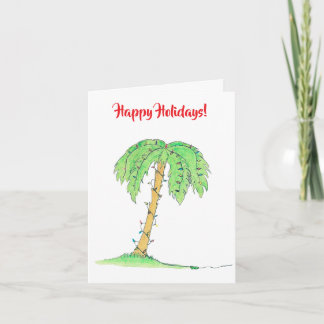 Palm Tree with Holiday Lights "Happy Holidays" Karte