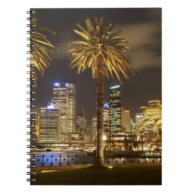 Palm Trees and CBD at Night, Sydney, New South Notizblock (Vorderseite)