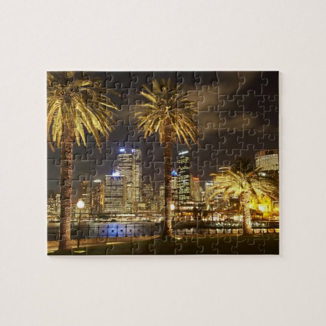 Palm Trees and CBD at Night, Sydney, New South Puzzle (Horizontal)