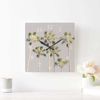 Palm Trees Beach Design 288 Pewter Green Farbe Quadratische Wanduhr