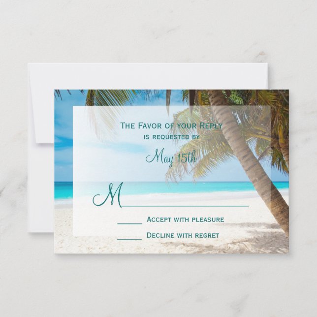 Palm Trees Beach Hochzeit in Urlaubsort RSVP Cards (Vorderseite)