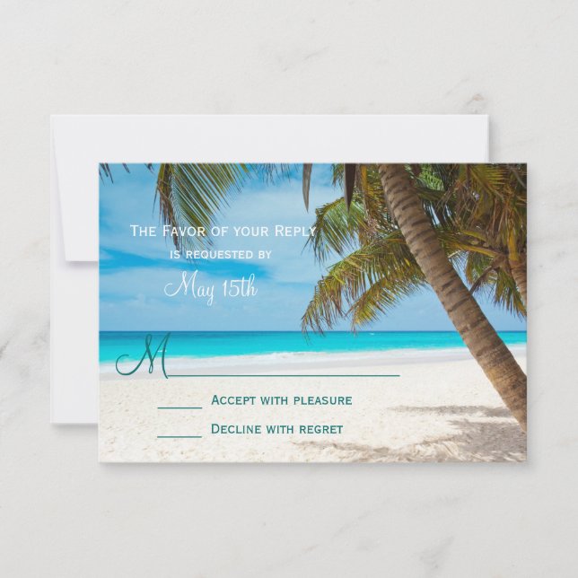 Palm Trees Beach Hochzeit in Urlaubsort RSVP Cards (Vorderseite)