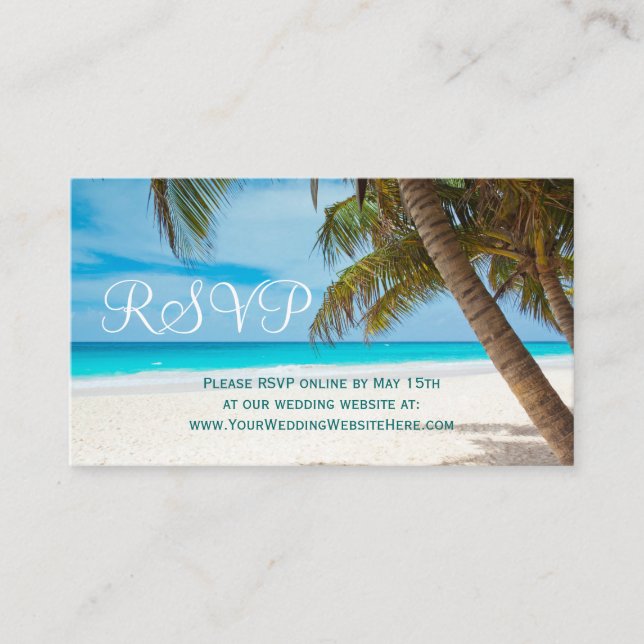 Palm Trees Beach Hochzeit in Urlaubsort RSVP Cards Begleitkarte (Vorderseite)