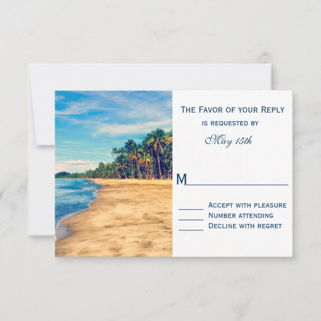 Palm Trees Beach Hochzeit in Urlaubsort RSVP Cards Karte (Vorderseite)