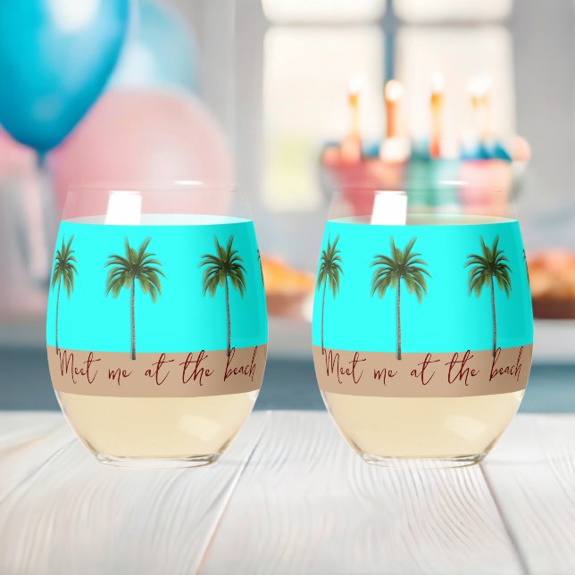Palm Trees Beach Leben Stemless Weingläser Weinglas Ohne Stiel (Insitu (Baby Party))