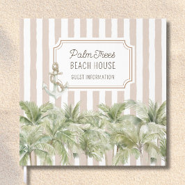 Palm Trees Beige Stripes Beach House Gästebuch