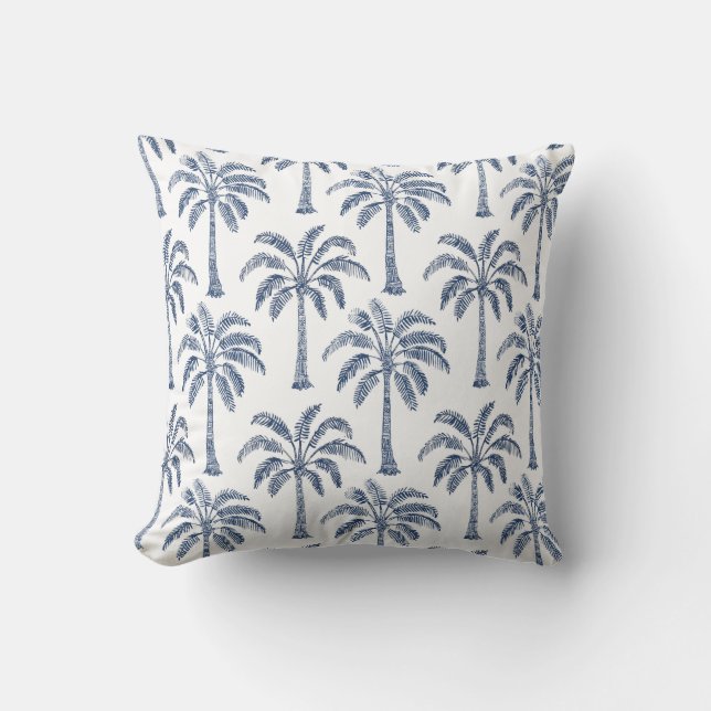 Palm Trees Blue White Throw Kissen (Vorderseite)