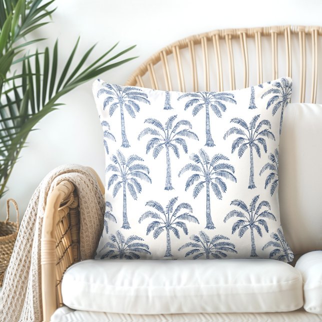 Palm Trees Blue White Throw Kissen - Doppelseitig (Von Creator hochgeladen)