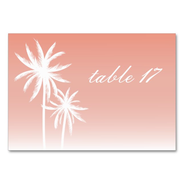 Palm Trees Coral Wedding Tischnummer Card (Rückseite)