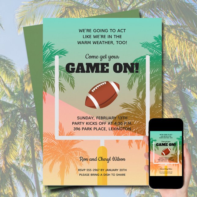 Palm Trees Football Party Einladung (Order as an INSTANT DOWNLOAD to send digitally or PRINTED or both!)