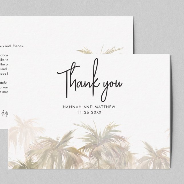 Palm Trees handgeschriebene Hochzeit Danke Mitteilungskarte (Palm Tree Destination Wedding Thank You Note Card)
