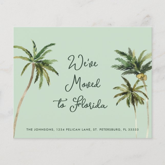 Palm Trees Handwriting New Address Card (Vorderseite)