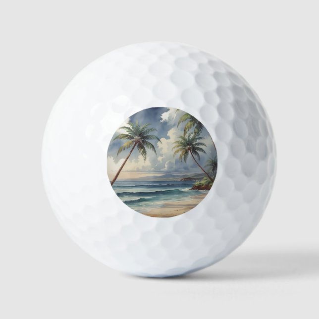 Palm Trees Hawaiian Travel Honolulu Blue Sea Golfball (Vorderseite)
