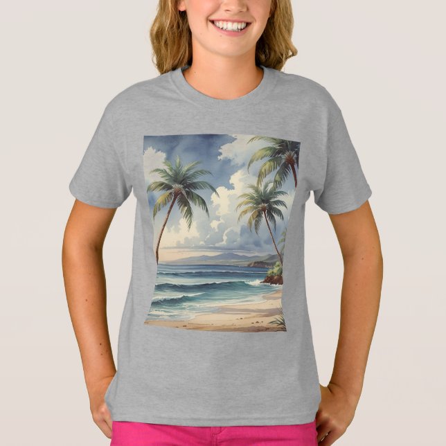 Palm Trees Hawaiian Travel Honolulu Blue Sea T-Shirt (Vorderseite)