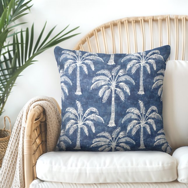 Palm Trees Indigo Blue Throw Kissen - doppelseitig (Von Creator hochgeladen)