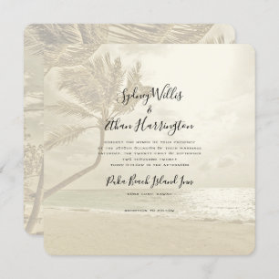 Palm Trees Island Beach Sepia Einladung Hochzeit