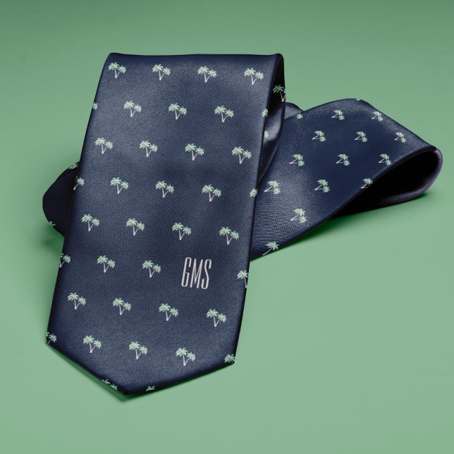 Palm Trees Mit Monogramm Navy Blue Krawatte (Von Creator hochgeladen)