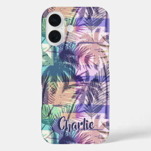 Palm Trees Pattern individuelle Name Gehäuse iPhone 16 Hülle