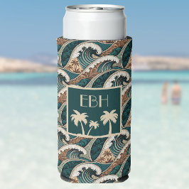 Palm Trees Polynesian Waves Vintage Beach Monogram Selters Dosenkühler