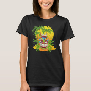 Palm Trees Polynesisches Totem Tiki Maske Hawaiian T-Shirt