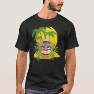 Palm Trees Polynesisches Totem Tiki Maske Hawaiian T-Shirt