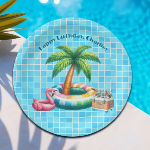 Palm Trees Pool Party Flamingo Geburtstagsparty Pappteller