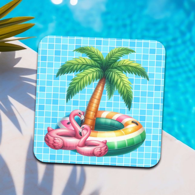 Palm Trees Pool Party Flamingo Getränkeuntersetzer (Von Creator hochgeladen)