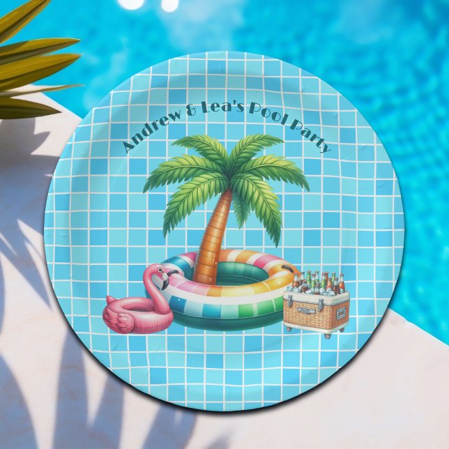 Palm Trees Pool Party Flamingo Pappteller (Von Creator hochgeladen)
