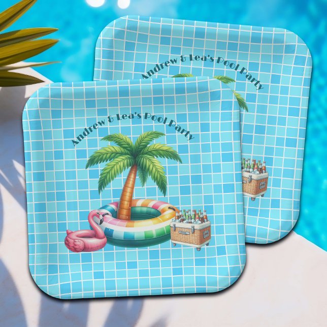 Palm Trees Pool Party Flamingo Pappteller (Von Creator hochgeladen)